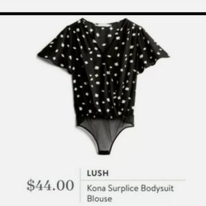 Kona Sol Women's Black White Polka-dot Flutter Sleeves Bodysuit